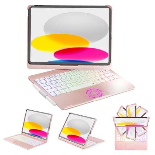 Image of NOKBABO for iPad 10th 11th (A16) Generation Case with Keyboard, iPad Air 11 inch case (M4 /M3 /M2), Keyboard for iPad Pro 11 (4th /3rd /2nd /1st) & iPad Air 5 /4, Trackpad, 360 Swivel, Backlit - Pink
