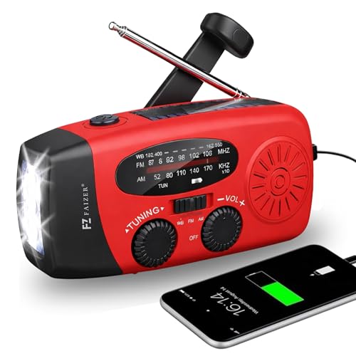 Radio da Sopravvivenza Dinamo Solare Portatile Ricaricabile – Radio FM/AM, Torcia Dinamo, Pulsante SOS, Powerbank 2000 mAh – Ideale per Kit di Sopravvivenza, Campeggio, Escursionismo (Rouge)