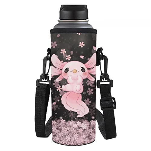 COEQINE Cute AXolotl Print Water Bottle Cup With Flower Print, Girls Women Insulated Water Cup Sleeves for Hiking Walking - Image 2