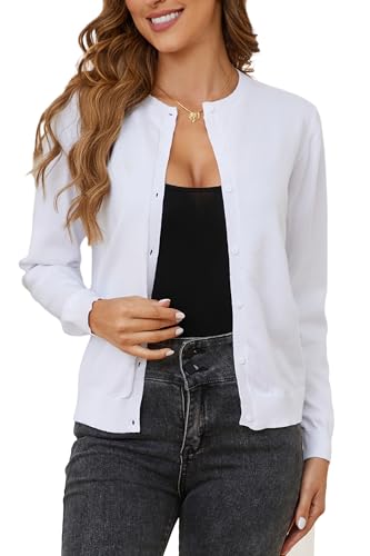 Women's Crew Neck Button Down Long Sleeve Cardigan for Women Classic Soft Knit Ladies Cardigan Sweater Coat