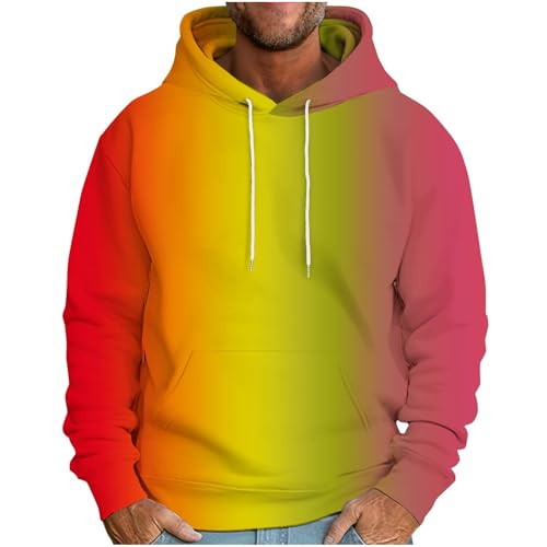 Novelty Gradient Fleece Hoodies Men Classic Fall Winter Drawstring Hooded Sweatshirts Loose Fashion Hoodies Outerwear