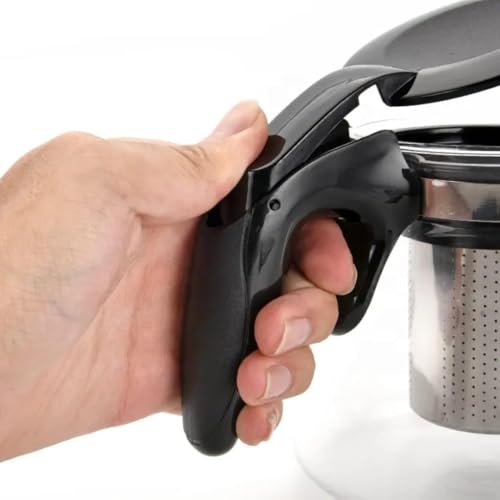 Image of Glass Tea Pot with Stainless Steel Infuser|1000 ml Transparent Glass Kettle for Loose Leaf Tea, Herbal & Black Tea|Easy Pour Handle|Elegant Design for Home /Office (Black) (Yorotez Kettle)