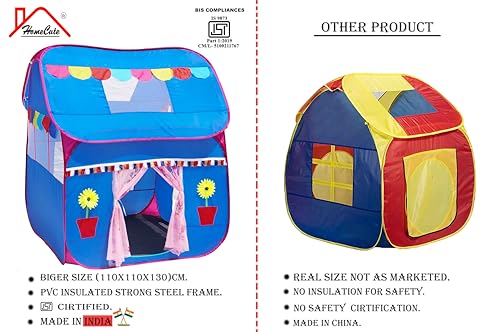 Image of Homecute Foldable Pop Up Hut Type Kids Toys Jumbo Size Play Tent House for Boys and Girls. (Big Size Blue)