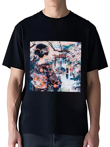 令和の浮世絵 和風 絵画 江戸 掛け軸 舞子 着物 女性 (40) Tシャツ シャツ 夏服 半袖 バイク用Tシャツ メンズ 綿 ジョギング 吸汗速乾 丸襟 ファッション スポーツ 快適 通気性 柔らかい カジュアル おしゃれ かわいい ギフト カジュアル