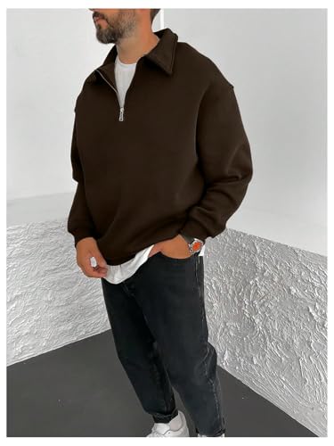 Verdusa Men's Half Zipper Collared Neck Sweatshirts Long Sleeve Loose Fall Pullover Tops3
