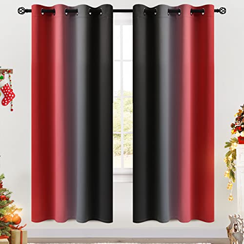 COSVIYA Grommet Room Darkening Ombre Red and Black Curtains W52xL72 inch