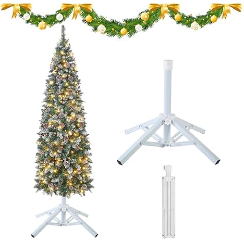 Artificial Christmas Tree Stand, Fake Foldable Christmas Tree Base for 2Ft to 6Ft Christmas Tree, Fits 0.5Inch-1 Inch Tree Pole, White Cover