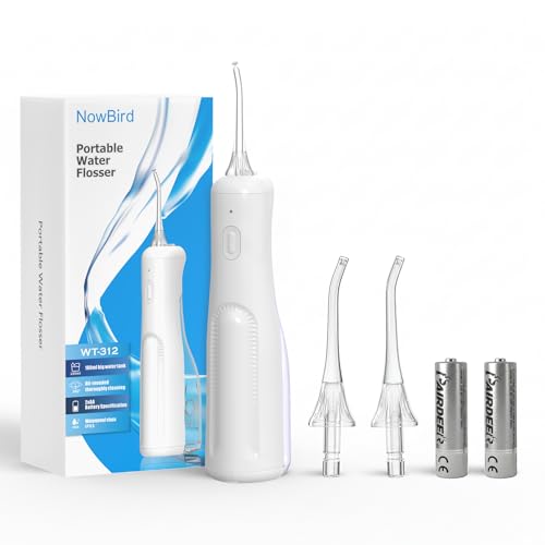 Now Bird Water Dental Flosser Teeth Pick: Portable Oral Irrigator, 3 Modes Cordless Water flosser,Battery Operated, IPX5 Waterproof Flossing Machine for Teeth Cleaning for Travel Home - White