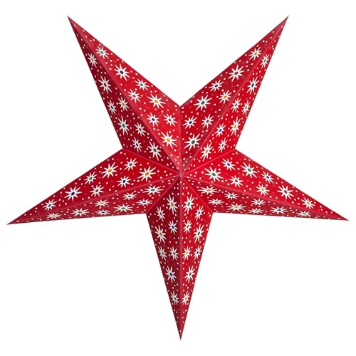 Image of GalaxyArts Paper Star Lantern, Red 24 Inch 3D Illuminated Starlite Hanging Lamp, Handcrafted Hollow Decoration for Weddings, Parties, Christmas, Holidays, Easy to Hang Indoor Outdoor Home Decor