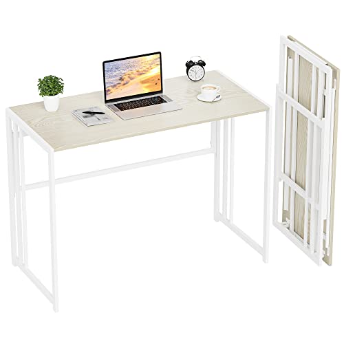 Ulifance Folding Computer Desk for Home Office No-Assembly Writing Study Desk Beige
