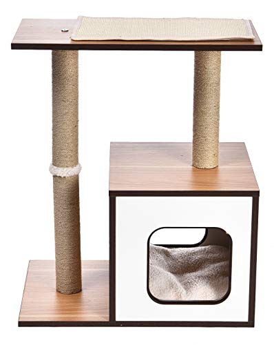 Amazon Basics Dual Scratching Post Wooden Cat Tree Furniture - 24 x 15 x 29 Inches