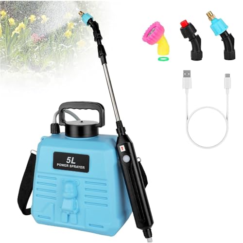 伸縮式ワンド電動噴霧器、3つのミストノズル、5Lと8Lの調節可能なストラップ、除草剤、芝生、庭用の伸縮式ワンドウォータースプレー付き(5l Blue)