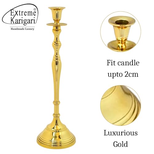 Image of Aluminum Royal Candle Holders for Tapered Candles, (Pack of 2, Golden), Candlestick Holder, Best Gift for Christmas Decor, Dining Table Decor
