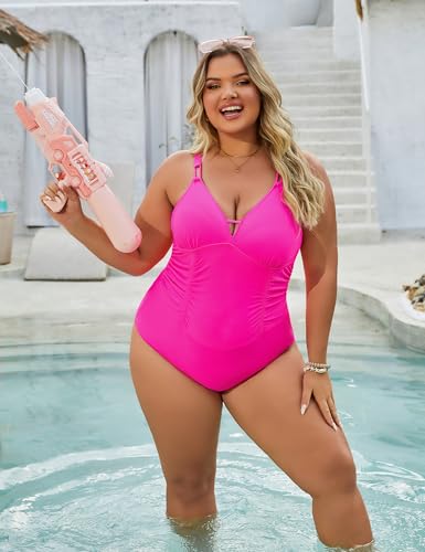 BMJL Women's Tummy Control Swimsuit Modest V Neck One Piece Bathing Suit Ruched Adjustable Straps Slimming Swimwear4