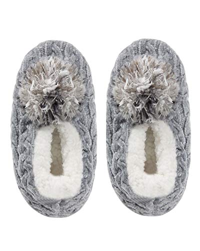 MeMoi Women's Plush Pom-Pom Chenille Cable Knit Slippers2