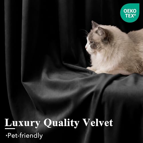 Image of Blackout Black Velvet Curtains for Home Theater, W42 x L90, 2 Panels | 300GSM Soft Velvet Smooth Drapes, Back Tab Pinch Pleat, Heat & Noise Reducing, Window Covering for Living Room, Bedroom