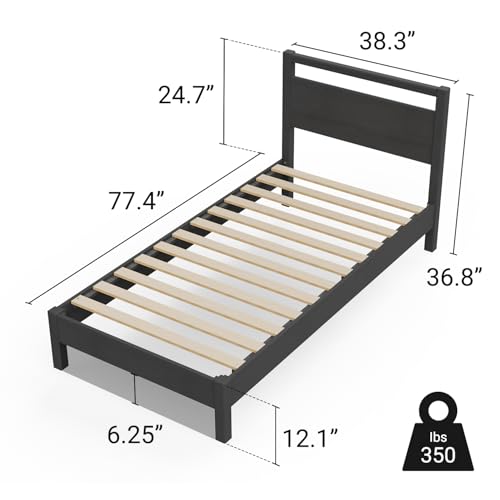 Image of LIFEMENT Signature Wood Platform Bed Frame with Headboard, Essential, Noise Free, Under Bed Storage, No Box Spring Needed, Easy Assembly (Black, Twin)