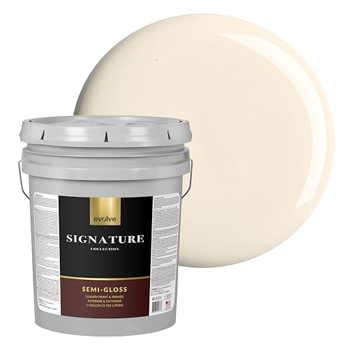 EVOLVE Signature Collection Luxury Interior Paint & Primer, Semi-Gloss Sheen (Ivory White), 5 Gallon – Premium One-Coat Coverage, Low VOC, Low Odor, Washable Finish for Walls, Ceilings & Trim