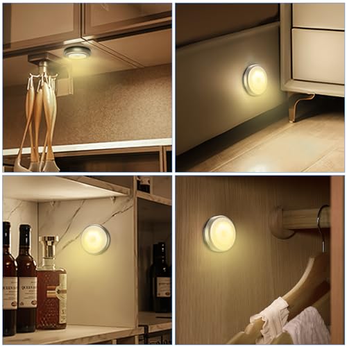 Image of AMIR 3.15 inch Motion Sensor Light, 6 Pack Cordless Battery-Powered LED Night Light, Stick-Anywhere Closet Lights Stair Lights, Safe Lights for Hallway, Bathroom, Bedroom, Kitchen (Golden - Warm White)