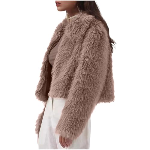 Abrigo Pelo Mujer,Chaqueta de Piel Sintética para Mujer Gruesa Cálido Chaqueta de Invierno de Manga Larga Elegante Frente Abierto Cárdigan Cálido de Felpa de Doble Cara Versátil Abrigo Peluda Corto