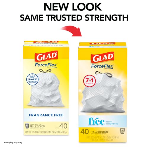 Glad ForceFlex Tall Kitchen Drawstring Trash Bags, 13 Gal, Fragrance Free, 40 Ct (Package May Vary) - image 2