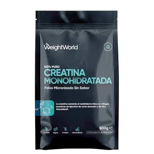 Creatina Monohidratada en Polvo 500g - Cuchara Incluida, Pura de 200 Mesh, Sin Aditivos, 100% Monohidrato de Creatina Micronizada para 165 Días - Sin Sabor, Vegana, Sin Gluten ni OGM