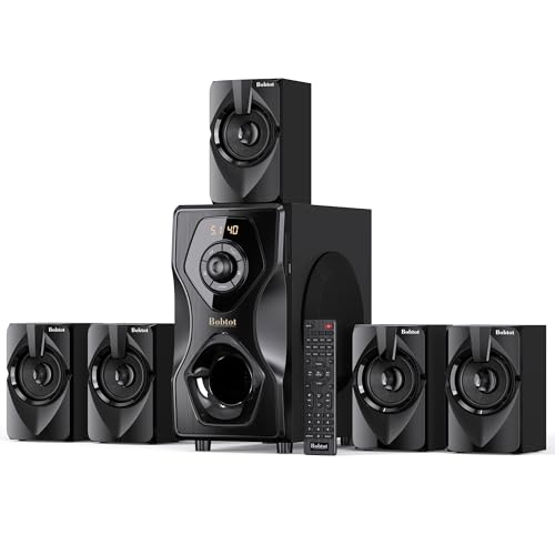 Bobtot Surround Sound Speakers Home Theater Systems - 700 Watts Peak Power 5.1/2.1Wired Stereo Speaker System 5.25' Subwoofer Strong Bass with Bluetooth ARC Optical Input