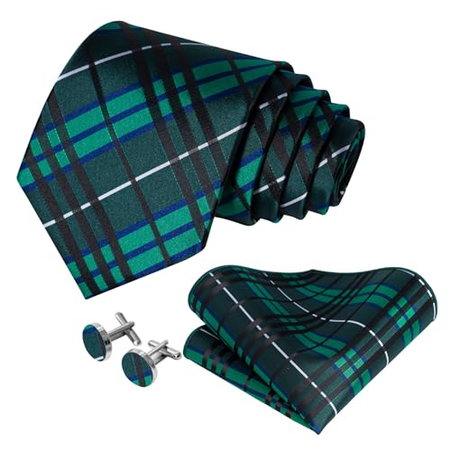 Image of 5PCS Mens Silk Designer Tie, Pocket Square, Cufflinks, Drilled Tie Ring and Lapel Pin Set for Wedding Groom Party