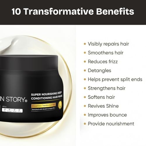 Image of The Skin Story Argan Oil Hair Mask | Nourishing Deep Conditioning smoothening | For Frizzy, Dry, Damaged, Chemically Treated Hair | With Keratin & Vitamin E | Spa Cream for Straight or Curly hair | Sulphate Free Paraben Free (450g)