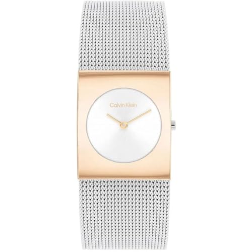 Calvin Klein Analog Quarzuhr für Damen Kollektion CK Pulse mit Silbernes Edelstahl-Mesh-Gliederarmband - 25100063