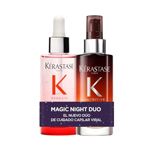 Kérastase Nutritive, Rutina Reparadora con Sérum de Noche 8H Magic Night y Sérum Anti-Caída Anti-Chute Fortifiant Genesis, Revitaliza, Nutre y Repara, 90 ml + 90 ml
