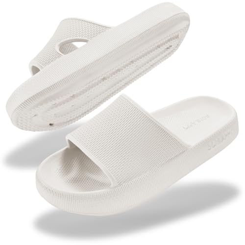 SCHLAPPY Chanclas de baño originales para hombre y mujer, sostenibles, zapatillas de baño y pantuflas, zapatos de nube, veganos, respetuosos con el medio ambiente, 100% sin plástico, Blanco, 37 EU