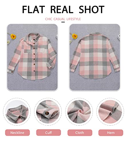 Women's Brushed Plaid Shirts Long Sleeve Flannel Lapel Button Down Cardigan Boyfriend Shacket Jacket Coats4