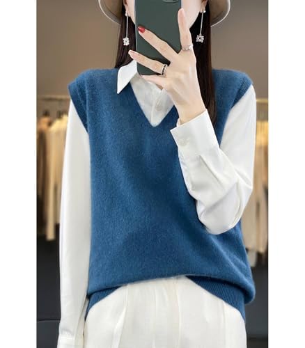 Image of Women's V-Neck Knit Sweater Vest 100% Merino Wool Lightweight Sleeveless Pullover Basic Vest Short Tops
