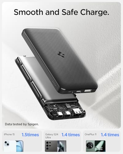 Image of Spigen ArcPack 10000mAh Power Bank, PD3.0, Fast Charging, 22.5W Max Output, 2 Type-C Ports, 1 USB-A Port - (ABS+PC, Black) (Black, PA2301)