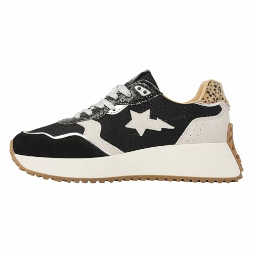 British Knights Damen Fable Sneaker, Schwarz/cremeweiss/silberfarben/Leopard, 37 EU