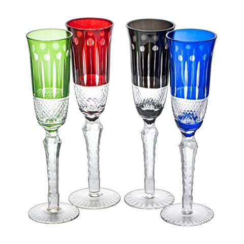 The Wine Savant Crystal Italian Multicolor Design Flutes - 4 Set Cover