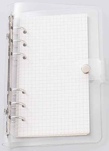 6穴 A6 システム手帳 バインダー a6 透明 ボダン付き 手帳カバー システム手帳カバー ノート 可愛い 定規付き 日記カバー メモ 手帳 日記帳 学生用 オフィス用 (a6-透明, バインダー)