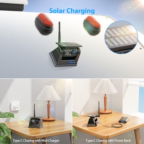 Image of 2 Magnetic Solar Wireless Backup Camera HD 1080P 9 inch DVR Monitor, Solar Rechargeable RV Backup Cameras Wireless System for Hitching Gooseneck Horse Trailer Fifth Wheels RVs Trucks BL902