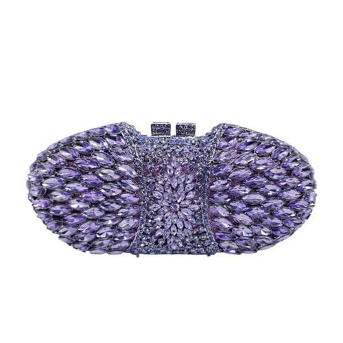 QMLGB Shining Women Rhinestone Clutch Diamond Purse Hollow Out Evening Handbag Party Clutch Bag for Wedding Prom, Violet