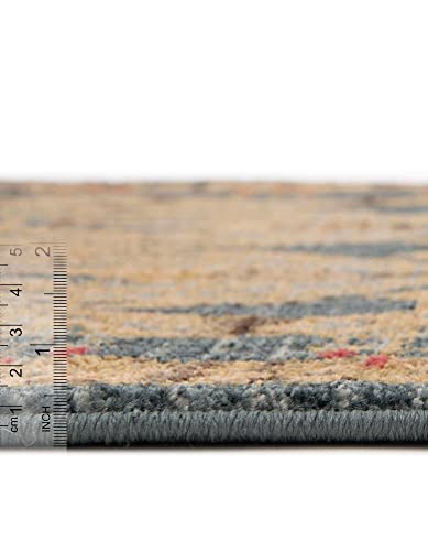Image of Unique Loom Edinburgh Collection Area Rug - Canmore (5' 3 inch x 8' Oval, Navy Blue / Tan)