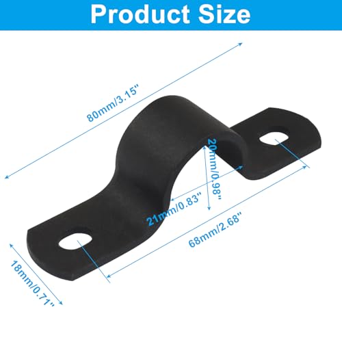 Image of Zorfeter 0.78 inch /20mm Pipe Strap, Black U-Clamps, 12 Pack | Metal Clamps, Double-hole Bracket, Two Hole, Durable, DIY Industrial Style