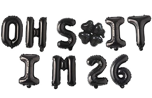 Image of Oh I'm 26! Latex Balloons 16 Inch Black Hallo Twenty Six Cheers to 26 Years Old Theme Decor for Man Woman Happy 26th Birthday Party Photo Studio Prop Flag Decorations Favors Supplies