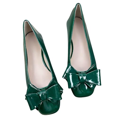 Image of Dear Time Women's Bowknot Ballet Flats Wedding Dressy Flats Square Toe Patent Leather Comfortable Shoes