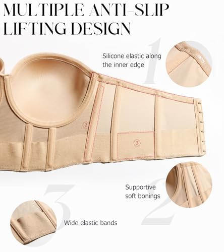 Lemorosy Women's Longline Strapless Bra Full Coverage Bustier Anti Slip Underwire Full Figure Plus Size Corset Top4