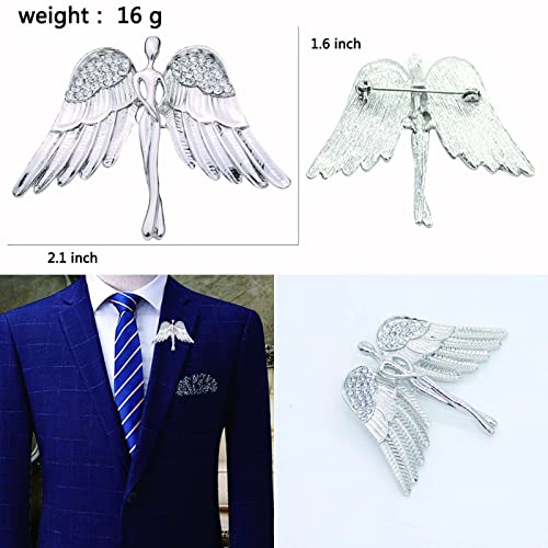 Image of Crystal Angel Wings Brooch Pin Elegant Rhinestone Statement Brooches Fashion Corsage Suit Jewelry Accessories for Men Women Gift Gold Silver Plated