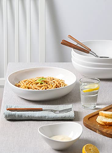 Teocera Pasta Bowls, Salad Bowls Set, Large Serving Bowls, 50 Ounce Porcelain White Bowls Set Of 4 - Square Design, Microwave Dishwasher Safe #TOP4