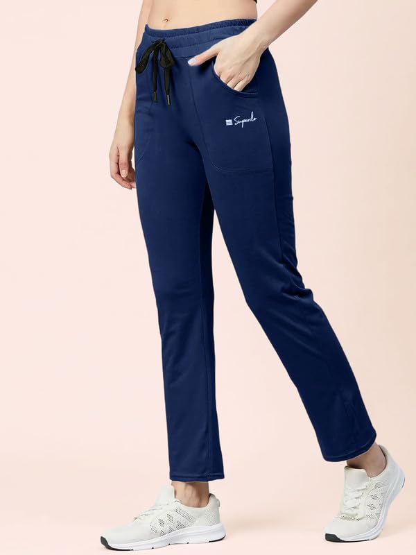 Image of Women's Premium Cotton Solid Track Pant with Elastic Waistband, Adjustable Drawstring and Side Pockets