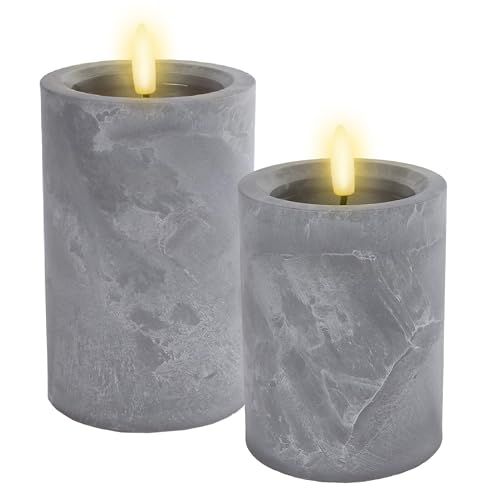 Spetebo LED Kerze in Beton Optik warm weiß mit Timer 2er Set - 10/15 cm - Künstliche Kerzen mit Flacker Effekt Batterie betrieben - Weihnachten Advent Winter Deko Beleuchtung Kerze flammenlos