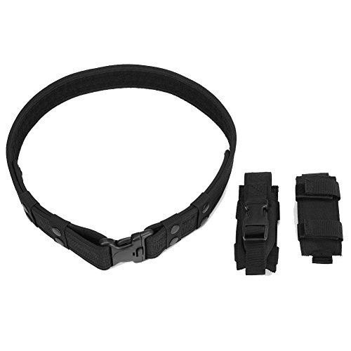 SPORTLIMIT Heavy Duty Tactical Belt Adjustable Military Army Police Uniform Airsoft Utility Waist Belts with Dual Mag Pouches Black